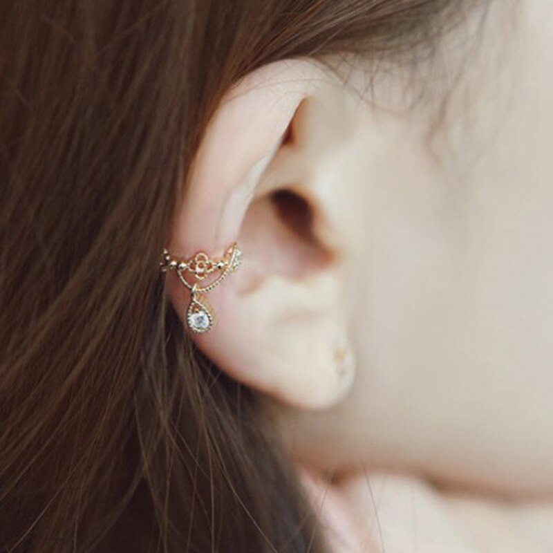1 Pair Simple Ear Cuff Wrap Rhinestone Cartilage Clip On Non Piercing Earring