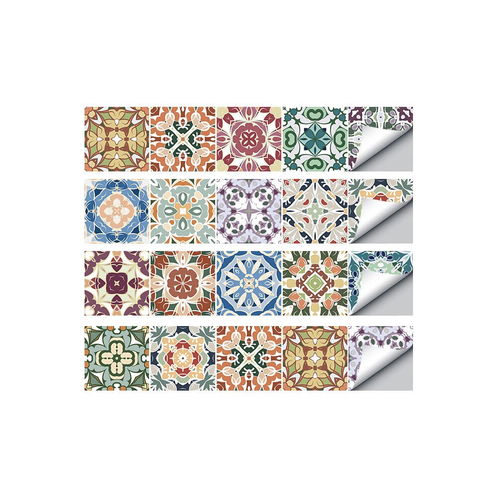 Waterproof Mediterranean Painted Tile Sticker Kitchen DIY Splicing Decorative Tile Cross-border Wall Sticker