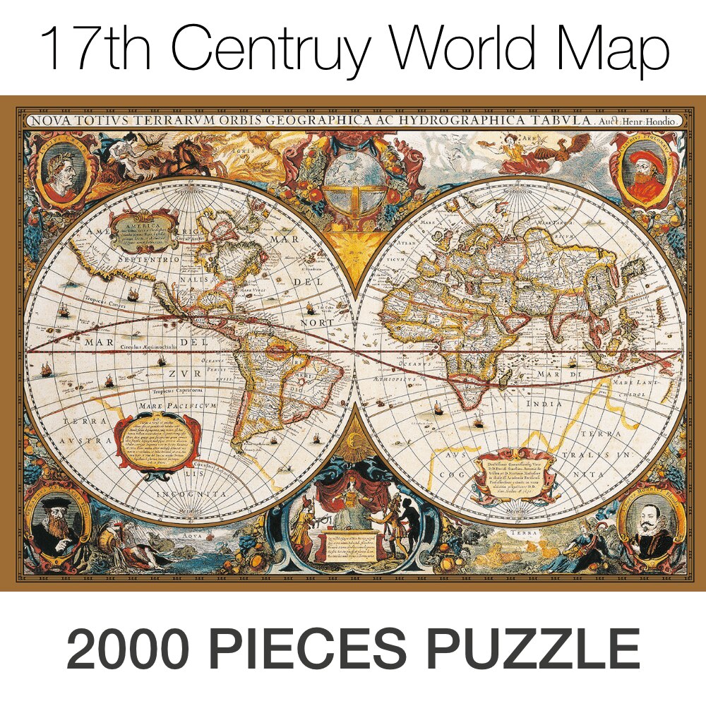 17th Century World Map Puzzle 2000 Piece Renaissance Old Earth Historical Jigsaw Puzzle Family Learning Time