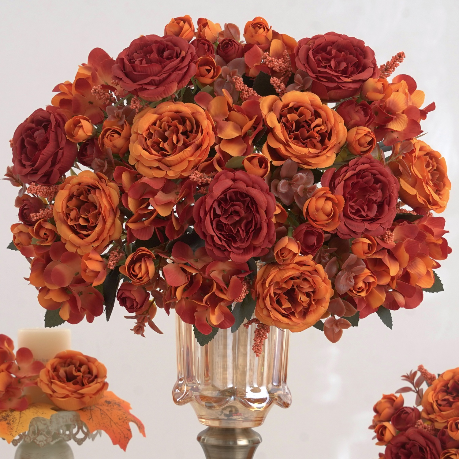 1/5 PCS Vibrant Autumn Artificial Peony & Hydrangea Bouquet | Fall Floral Arrangements for Wedding, Home, Room Party Decor