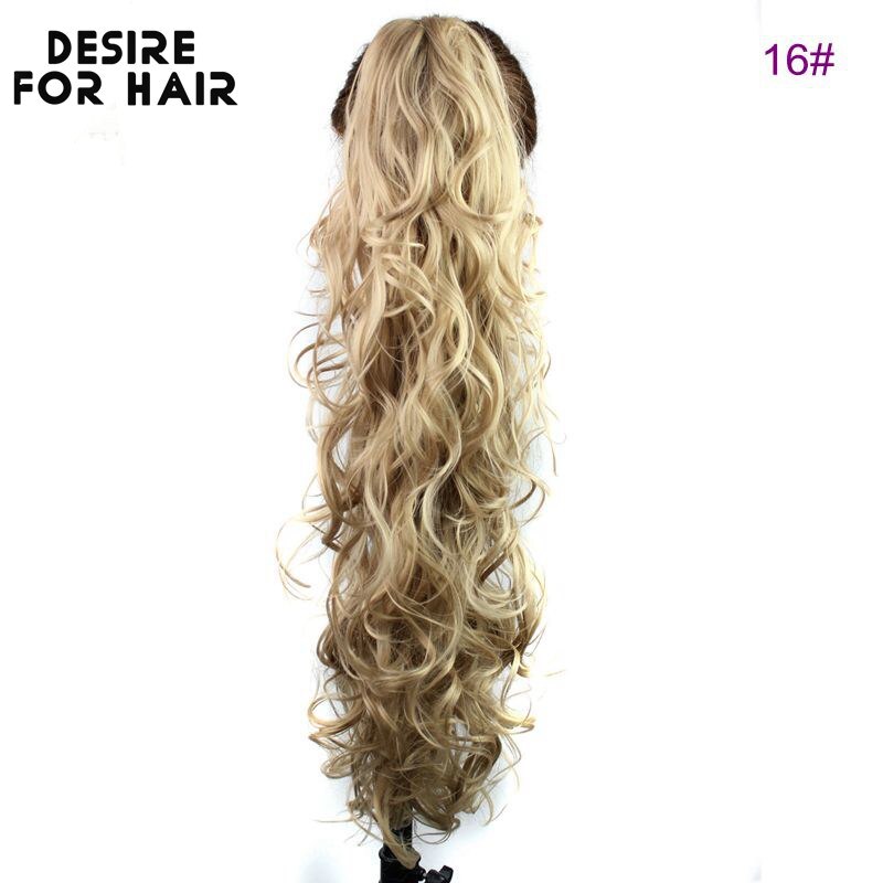 Desire Voor Haar 30Inch Lange 200G Hoge Temperatuur Synthetisch Krullend Paardenstaart Hair Extensions Met Claw Clip Haarstukken Voor vrouwen: #16