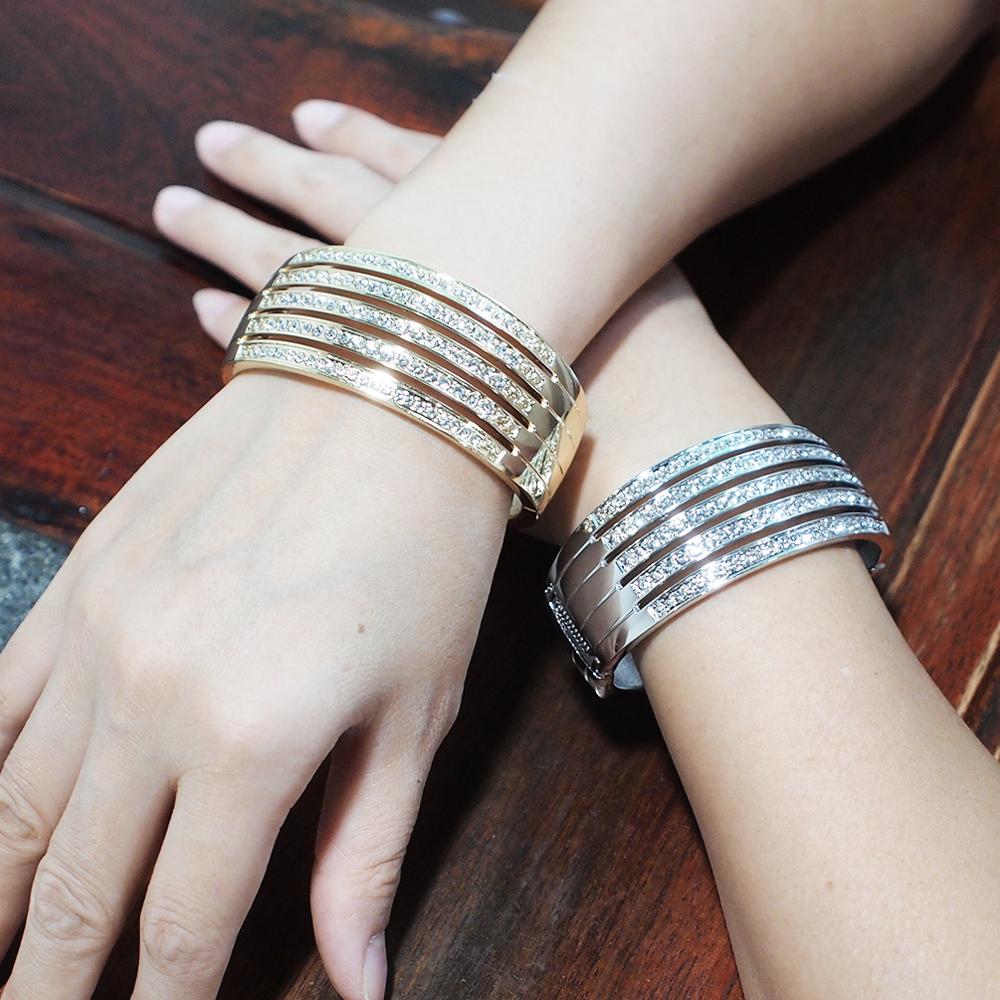 MANILAI Mode Dames Goud Kleur & Verzilverd Met Strass Charm Wide Open Manchet Armbanden Armbanden Voor Vrouwen Sieraden