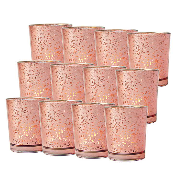12pcs Votive Candle Holder Wedding Centerpieces for Table Glass Tealight Candle Holders Bulk for Party Home Decor Rose Gold: rose gold