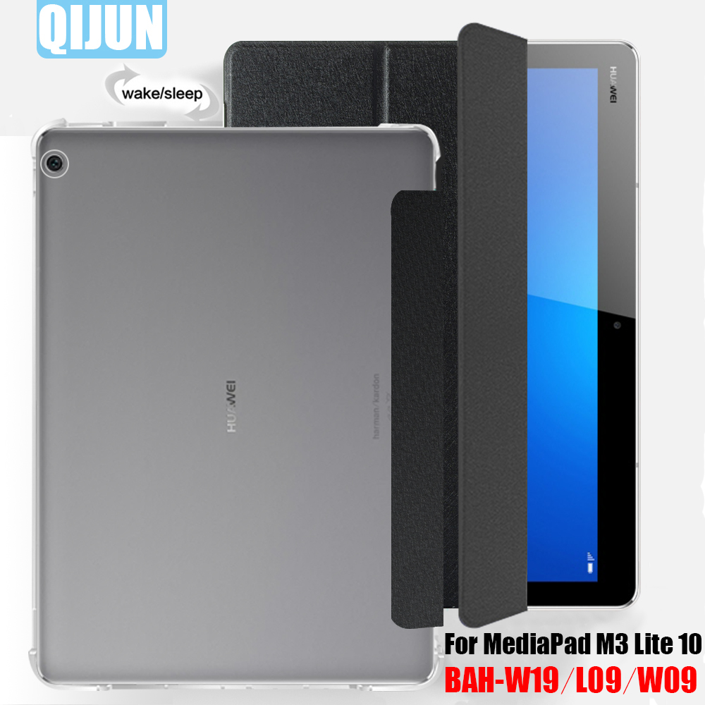 Voor Huawei Mediapad M3 Lite 10 Tablet Case Smart Wake Cover Funda Flip Leather Tri Fold Case Stand Mouwen Voor BAH-W19 L09 W09