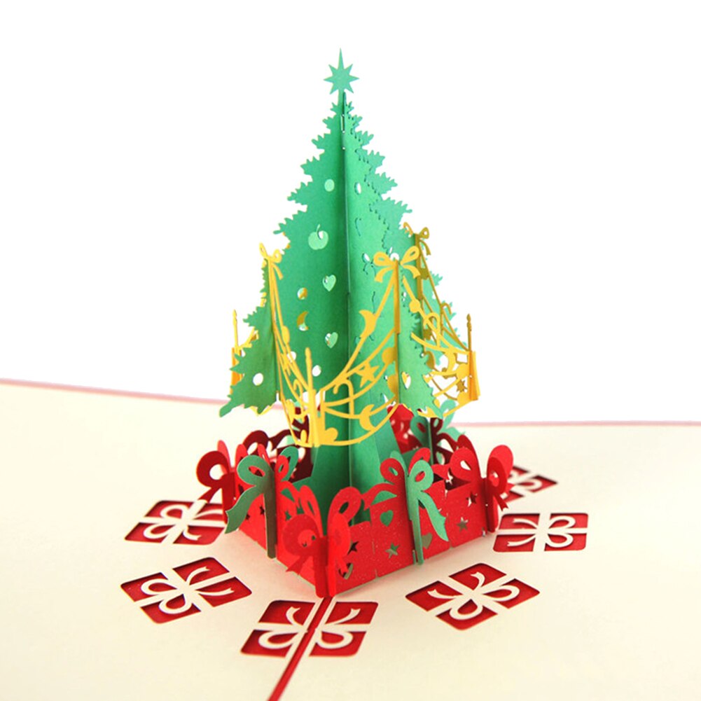 3D Christmas Tree Hollow Invitation Greeting Card Happy Year