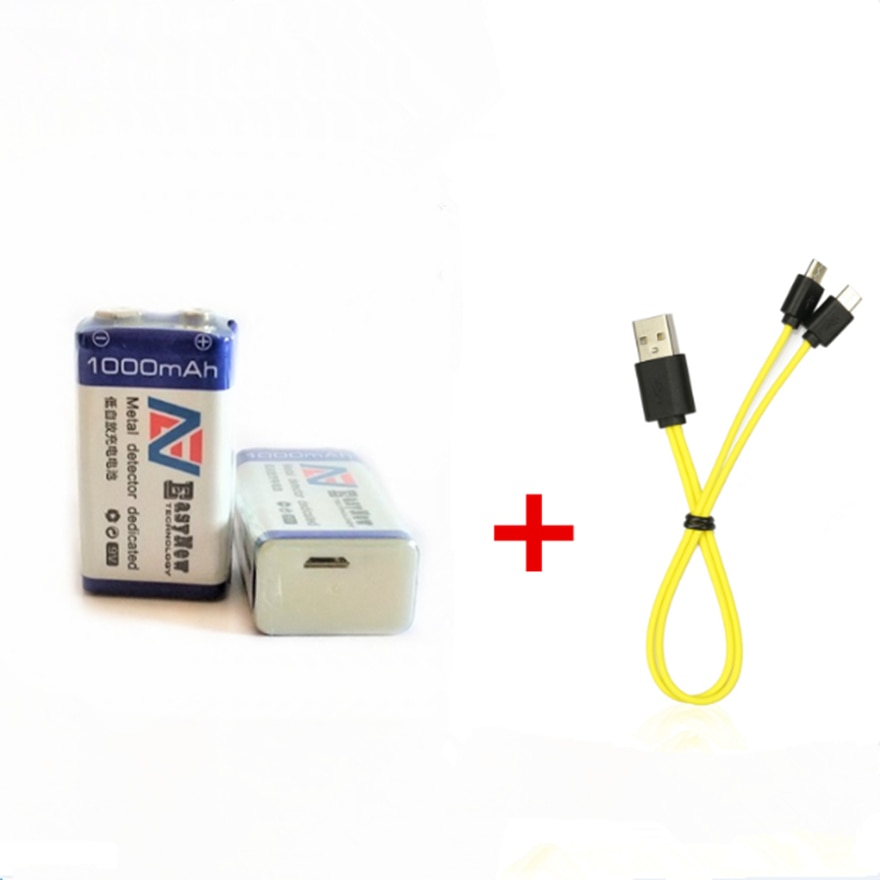 Batería recargable USB de iones de litio, 1000mAh, 9V, 6F22, con cable micro USB para carga rápida, 2 uds.