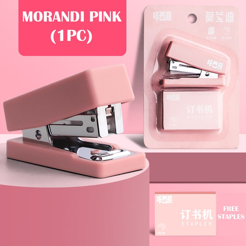 Mini Morandi Color White/Pink/Green/Blue Metal Stapler Set With Staples Binding Tools Stationery Office School Student Supplies: Morandi Pink