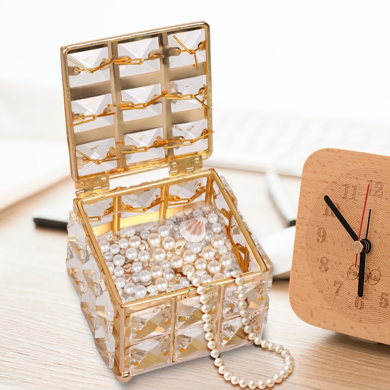 Mini arete anillo caja de almacenamiento de joyas cristal organizar titular con cubierta hogar Decoración de escritorio
