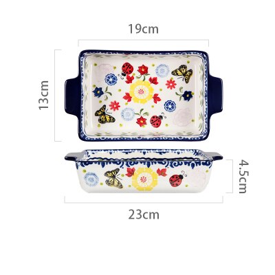 Rectangular Binaural Ceramic Bowl Cheese Baked Rice Tray Export Ceramic Baking Oven Household Utensils Tableware Set: C