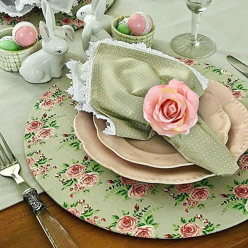 4Pcs Rose Flower Napkin Rings Crafts Vine Napkin Holder Rings Table Decorations for Wedding Valentine's Banquet