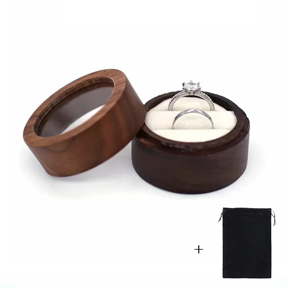 Caja de anillo de madera con logotipo personalizado gratuito, grabado en madera, propuesta de boda, compromiso, madera redonda, caja de anillo con nombre y fecha personalizados gratis