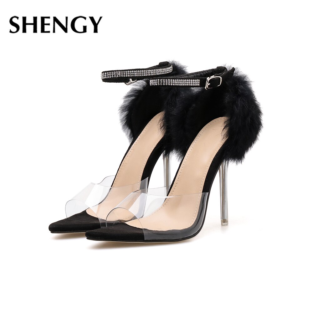 Klar pvc transparent pumps diamant sandaler tunna klackar höga klackar peep toes dam festskor party pump