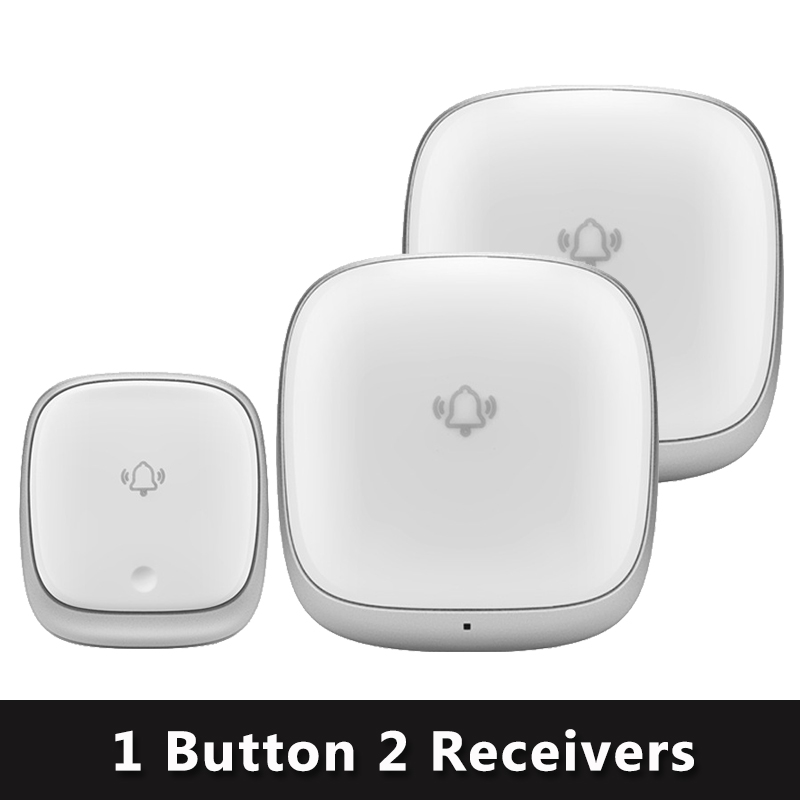 Colorful Wireless Doorbell Waterproof Self-powered Button 38 Chimes Outdoor House Door Bell Sets EU Plug-in No Battery Need: B 1Button 2Receiver