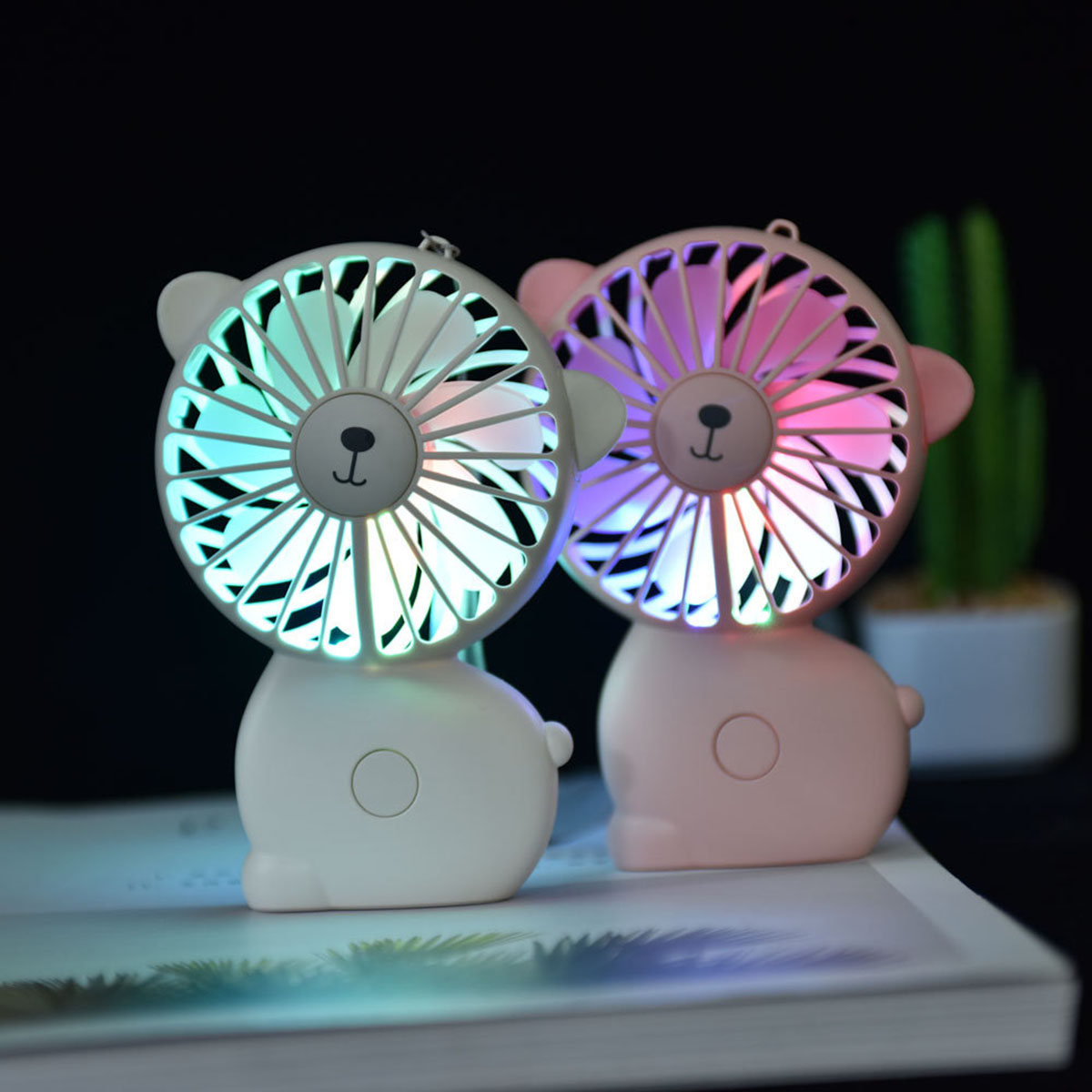 Cute Mini Fan USB Rechargeable Personal Portable Cooling With Night Light Sling Pippi Handheld Charging Personal Cooling Fan