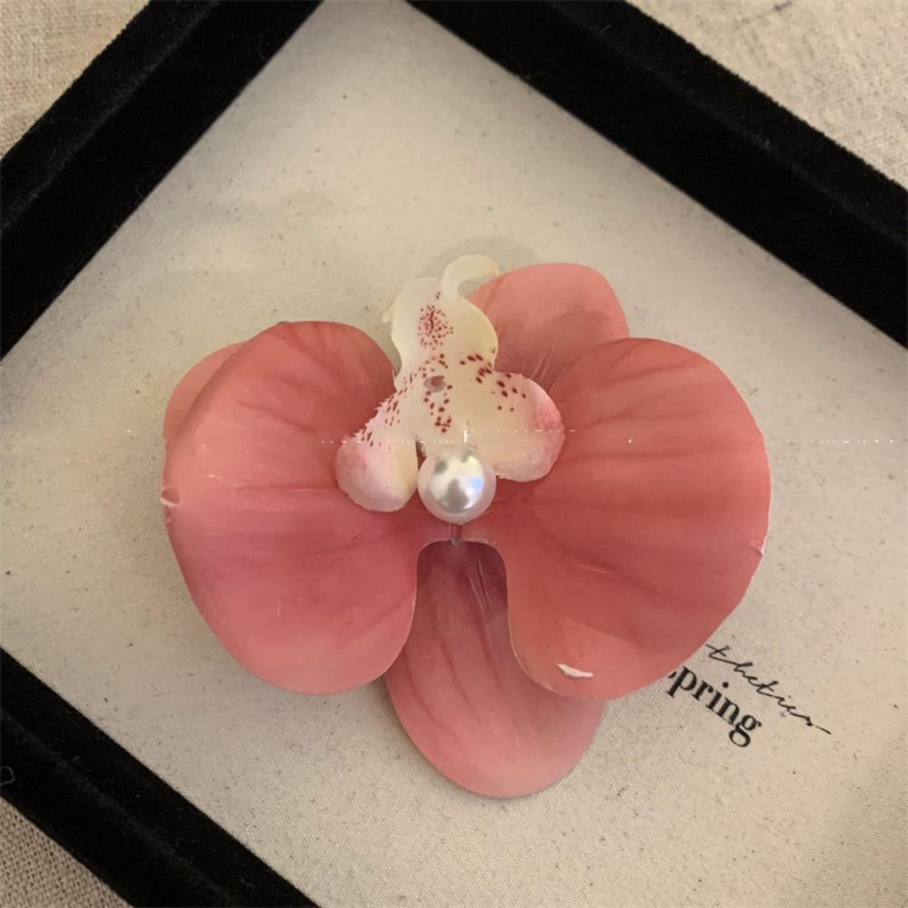Accesorios para el cabello Clip para el cabello de flores, adorno para el cabello, horquilla de Orquídea rosa, pasadores laterales, tocado, pasadores bohemios: RED
