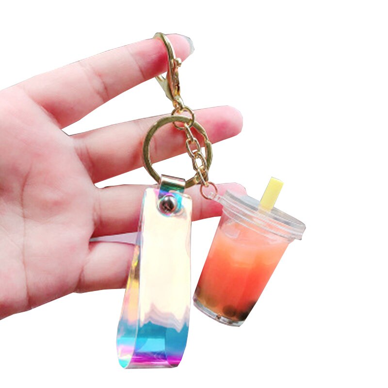 Schlüssel Anhänger Perle Milch Tee Schlüssel Kette Simulation Trinken Kleine Anhänger Tasche Anhänger Keychain Schlüssel Ring: Orange