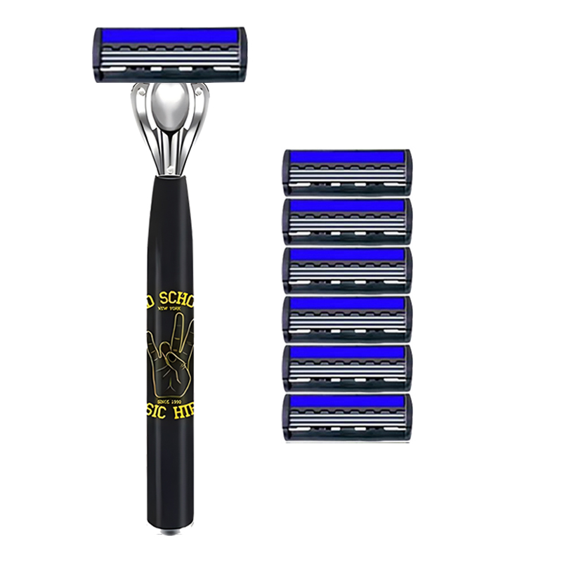 Maquinilla de afeitar Manual de 3 capas para mujer, maquinilla de afeitar clásica, juego de afeitado, cuchillas de acero inoxidable reemplazables, afeitadora para mujer con tira de lubricante, reutilizable: Naranja