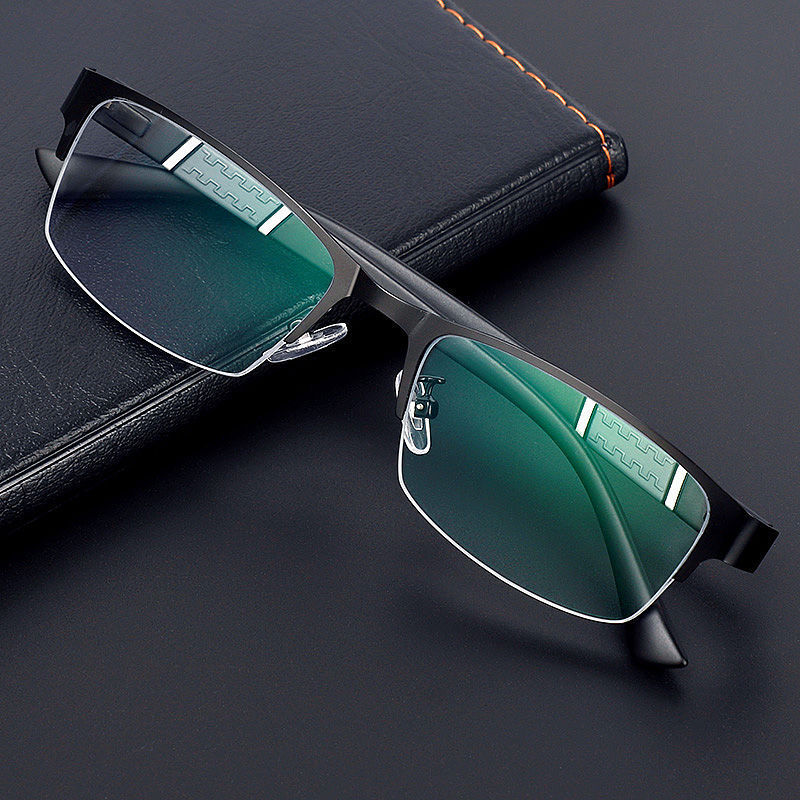 Anti-blauw licht bijziende bril heren dames frameloze legering half velg bril blauw lichtbestendig minus 0 tot -6,0