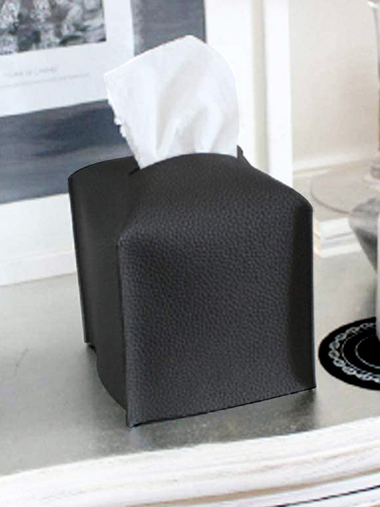Caja de pañuelos cuadrada creativa para el hogar, Cube de cuero Pu de Color sólido, exquisito y moderno, almacenamiento para encimera de baño