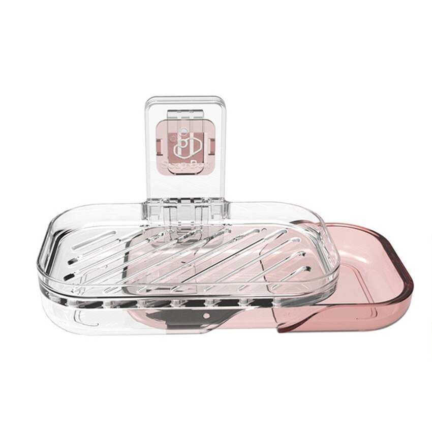 Transparent Laundry Soap Holder Case Wall Mounted Suction Cup Soap Dishes, Double Layer Bathroom Drain Soap Box Tray Shelf: 2