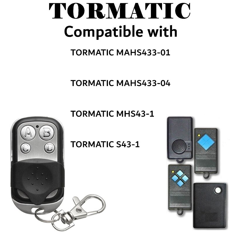 TORMATIC MAHS433-01,MHS43-1, S43-1 kompatibel fernbedienung, TORMATIC 433,92Mhz Fest Code transmittergarage Kontrolle