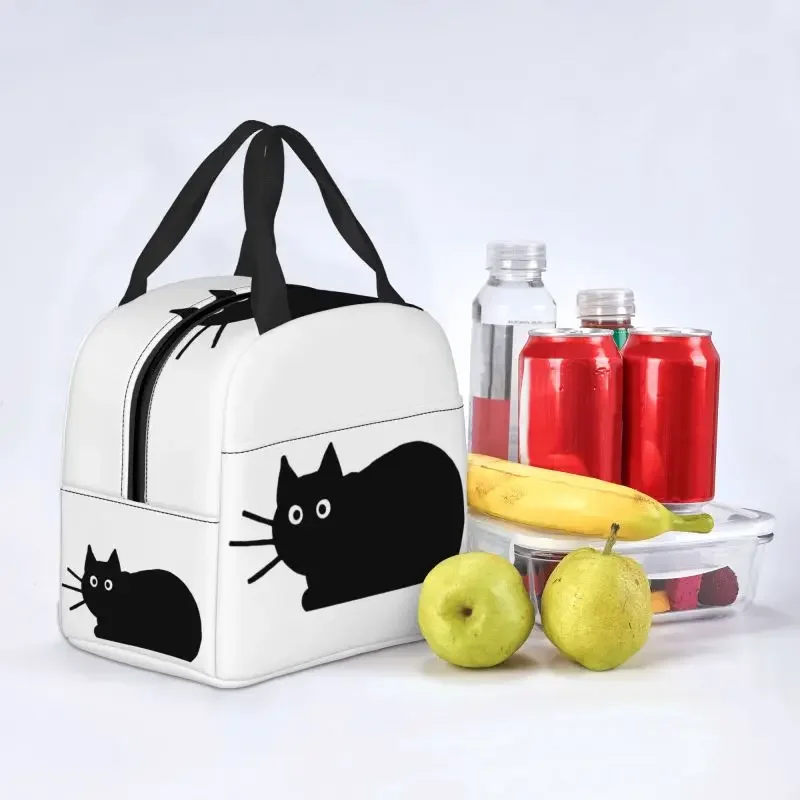 Aangepaste zwarte kat lunchtas dames warme koeler geïsoleerde lunchcontainer box voor student schoolwerk picknick voedsel draagtassen