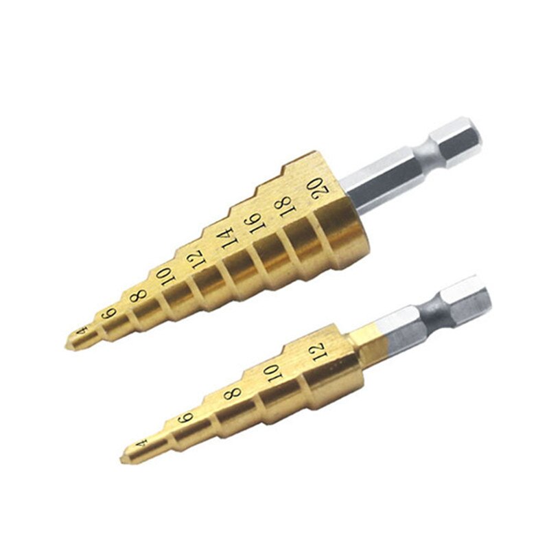 1pc Step Drill Bit Hss Titanium Coated Step Cone Metal Hole Cutter 4-12/20mm Metal Hex Tapered Drill Power Tools Accessories