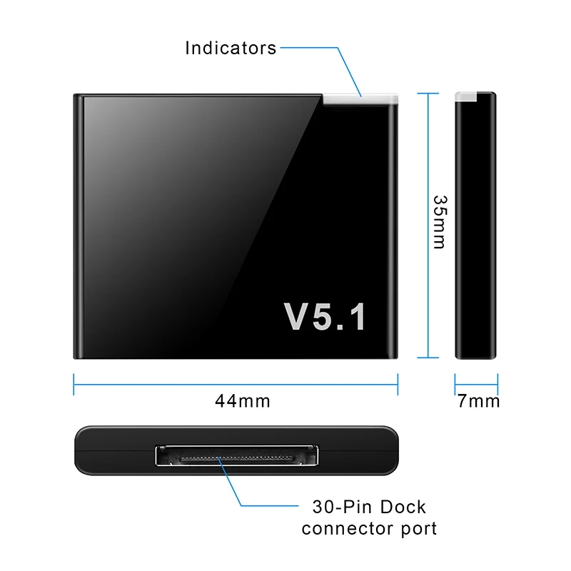I-WAVE 30 Pin Bluetooth 5.1 Audio-ontvanger A2DP Muziek Mini Draadloze Adapter Voor iPhone IPod 30 Pin Jack Analoge luidspreker