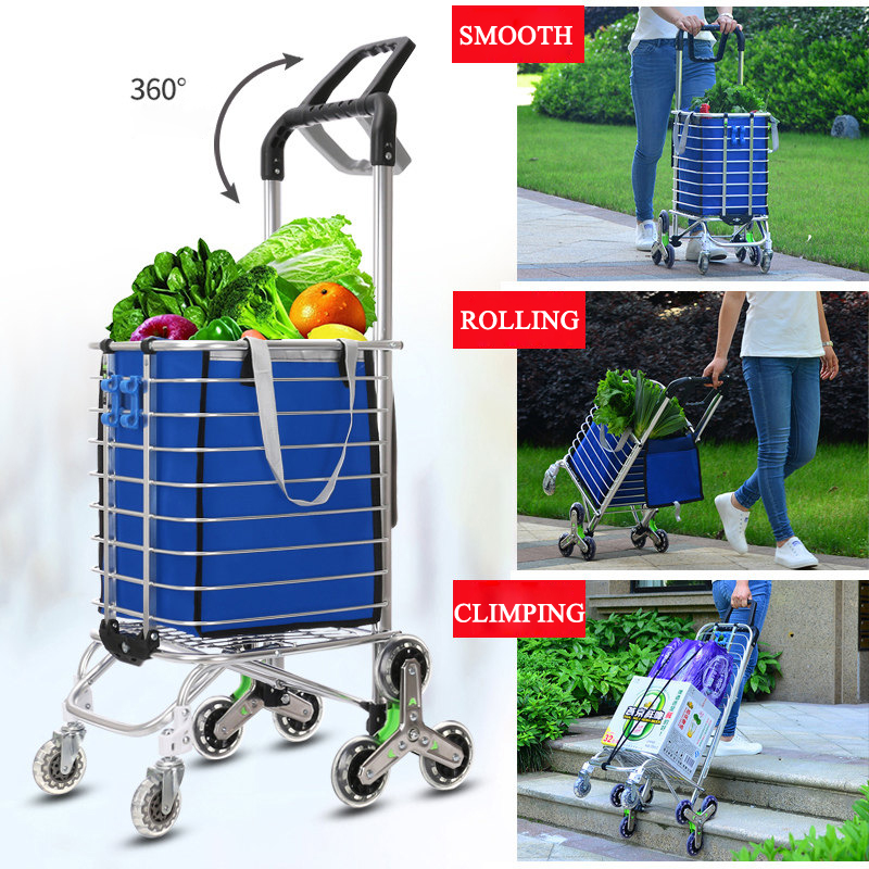 E-FOUR pliant panier Portable épicerie utilitaire léger escalier escalade chariot avec roues pivotantes roulantes sac violet