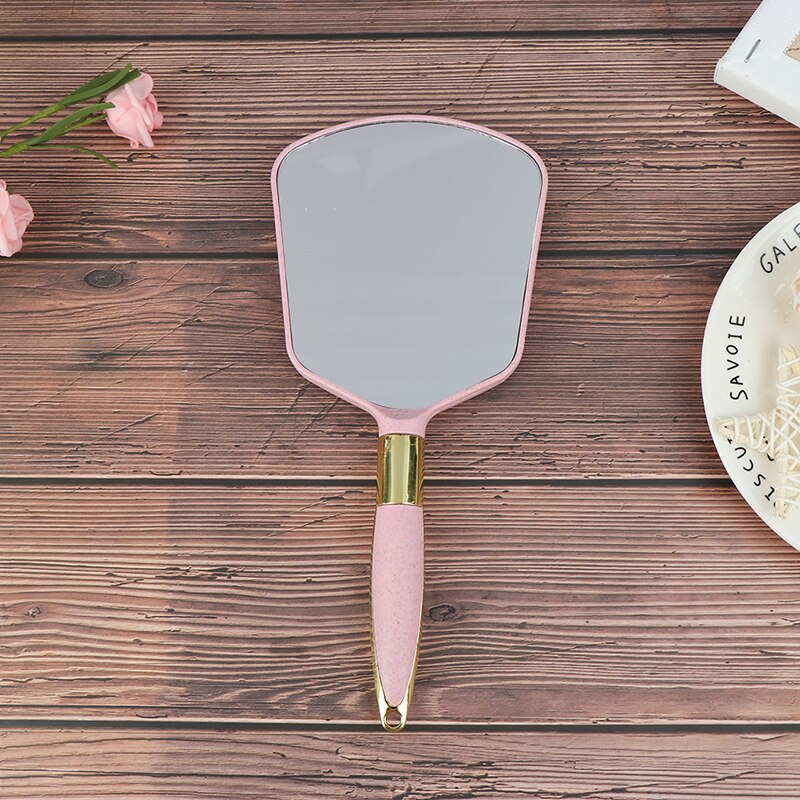 1pcs Plastic Vintage Hand Mirrors Makeup Vanity Mirror Rectangle &Round Hand Hold Cosmetic Mirror With Handle: Rectangle pink