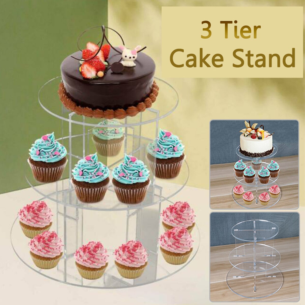 3 Tier Ronde Cake Stand Transparant Acryl Display Stand Wedding Party Supplies Duurzaam Dessert Lade Decoratie Tool Cake Stand