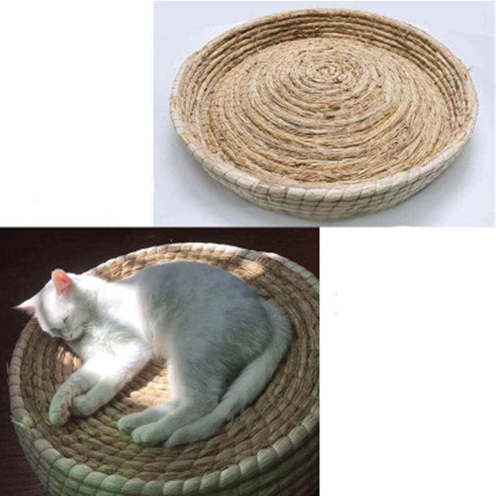 Mascota trenzado de paja cama cachorro nido de gato perrera rascado de gato pequeño estera para dormir mascotas casa gatos molienda garra cojín almohadilla