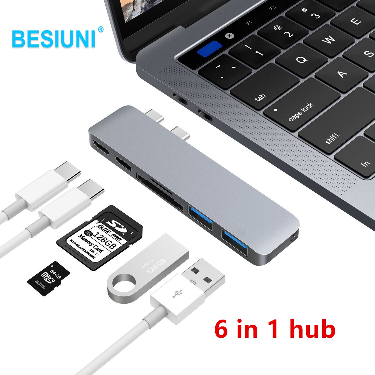 Usb C Hub Thunderbolt 3 Dock Met Hdmi-Compatibel Adapter Tf Sd Reader Pd 3.0 Voor Voor Macbook Pro/Air -: 6 in 1 hub grey