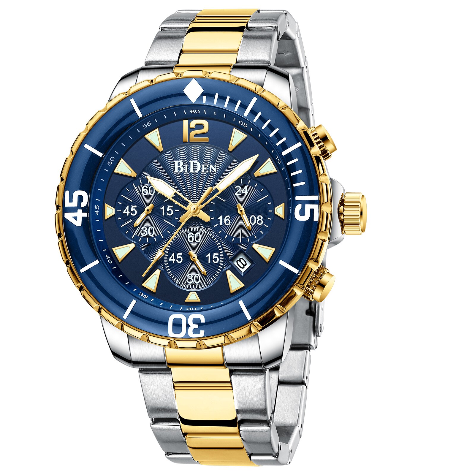 BIDEN-Reloj de pulsera de acero inoxidable para hombre, deportivo, resistente al agua, Masculino: Blue dial gold
