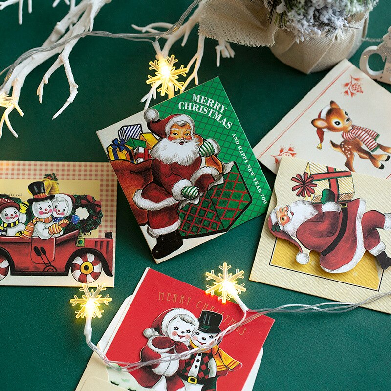 6 Pcs/set Christmas Postcard Mini Cute Cartoon Greeting Cards Kawaii Deer Tri-fold Cards Stationery Kids School Office supplies