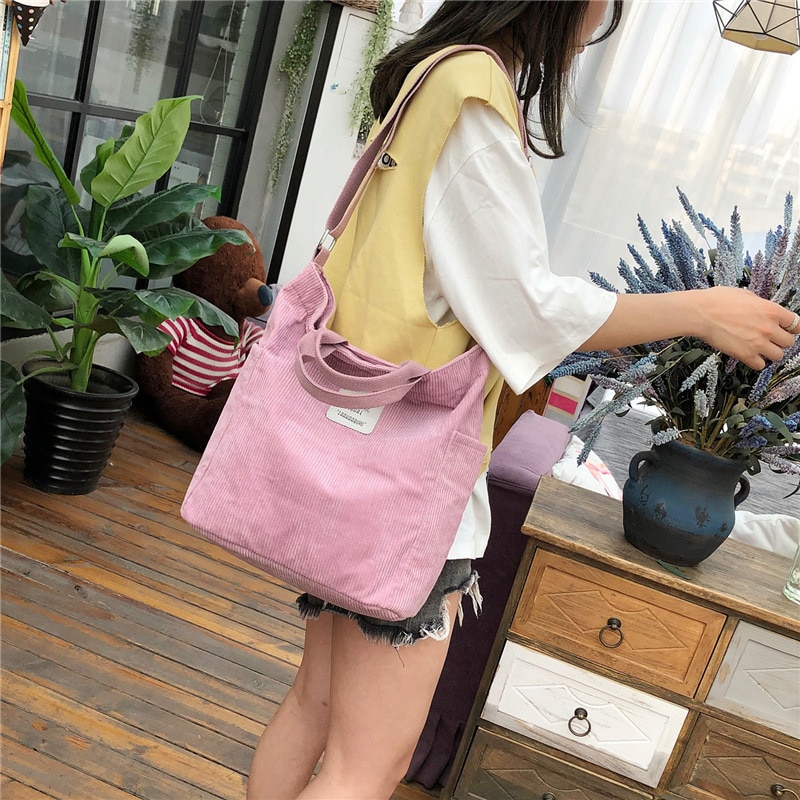 Women Corduroy Shoulder Bags Soft Cloth Handbag Tote Female Crossbody Messenger Bags Ladies Canvas Zipper Purses Shopping Bag