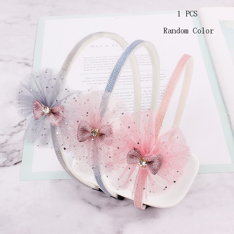 Child Bowtie Cute Hairband Girl Kids headband 1pcs Pink headwear Cartoon Lace hair accessories Hair Hoop: 1