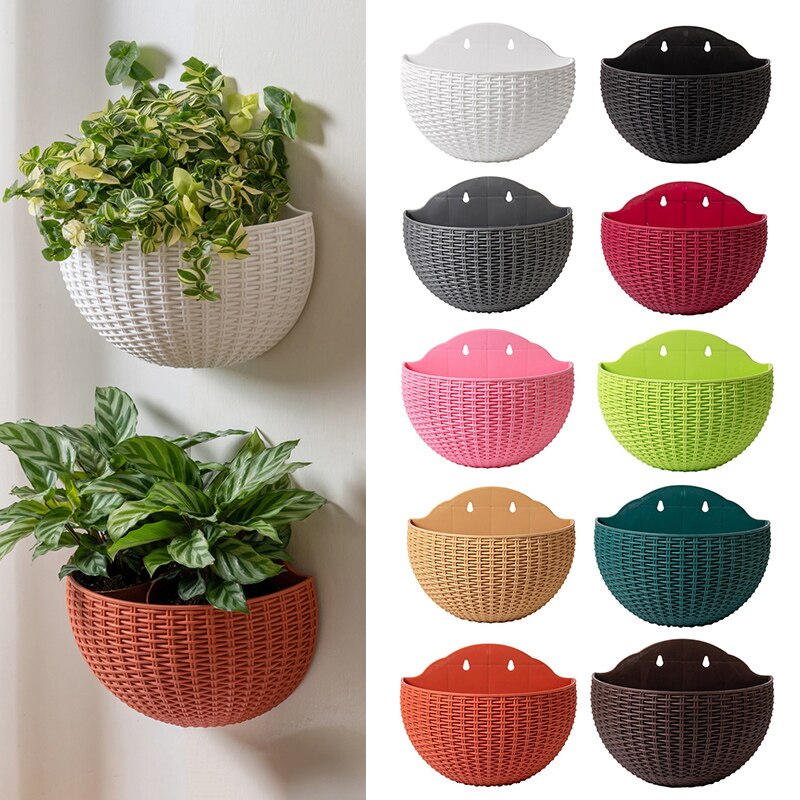 Europese Stijl Imitatie Rotan Muur Opknoping Half Ronde Bloempot Planter Halfronde Muur Bloempot Balkon Huishouden Outdoor