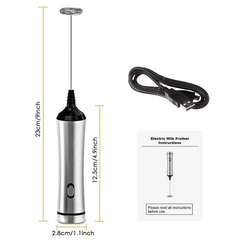Batidor de doble resorte recargable por Usb, Espumador de leche eléctrico, utensilio manual de acero inoxidable para hacer espuma de leche