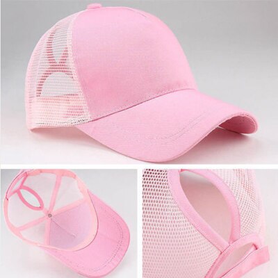 Summer Men Cap Ponytail Baseball Cap Women Sport Sun Hat Mesh Breathable Caps Snapback Hip Hop Hat: Pink
