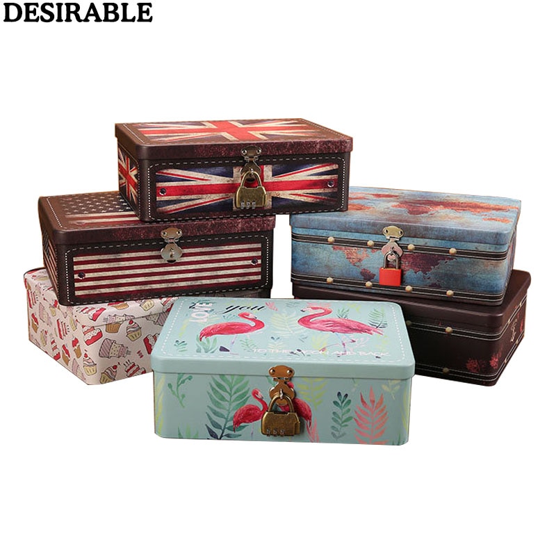 Large password lock Tin box jewelry card letter photo coin secret small souvenir storage box organizer printing metal case