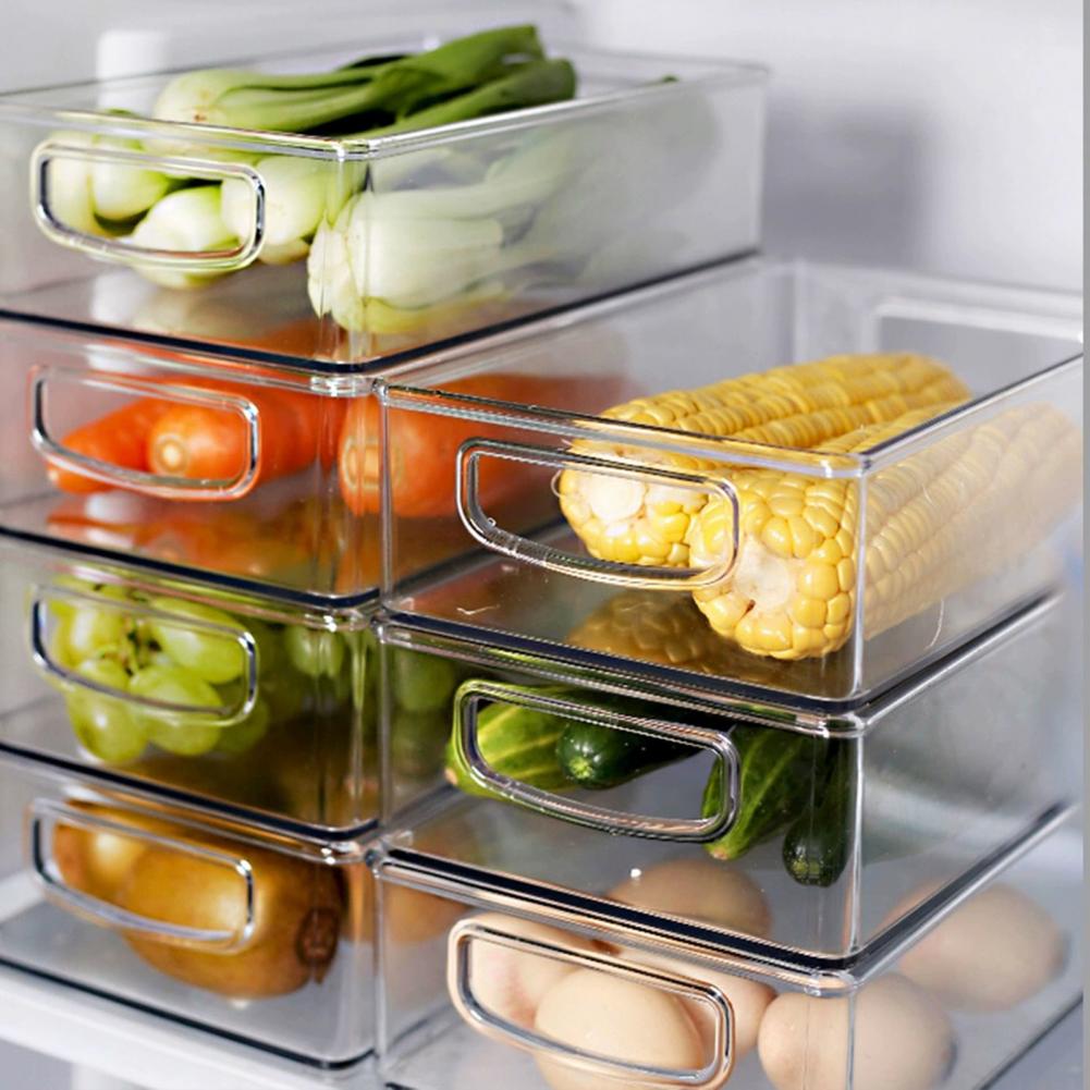 Refrigerator Organizer Bins Thicker High Visibility Transparent Pantry Fridge Freezer Food Storage Bins with Handle for Home
