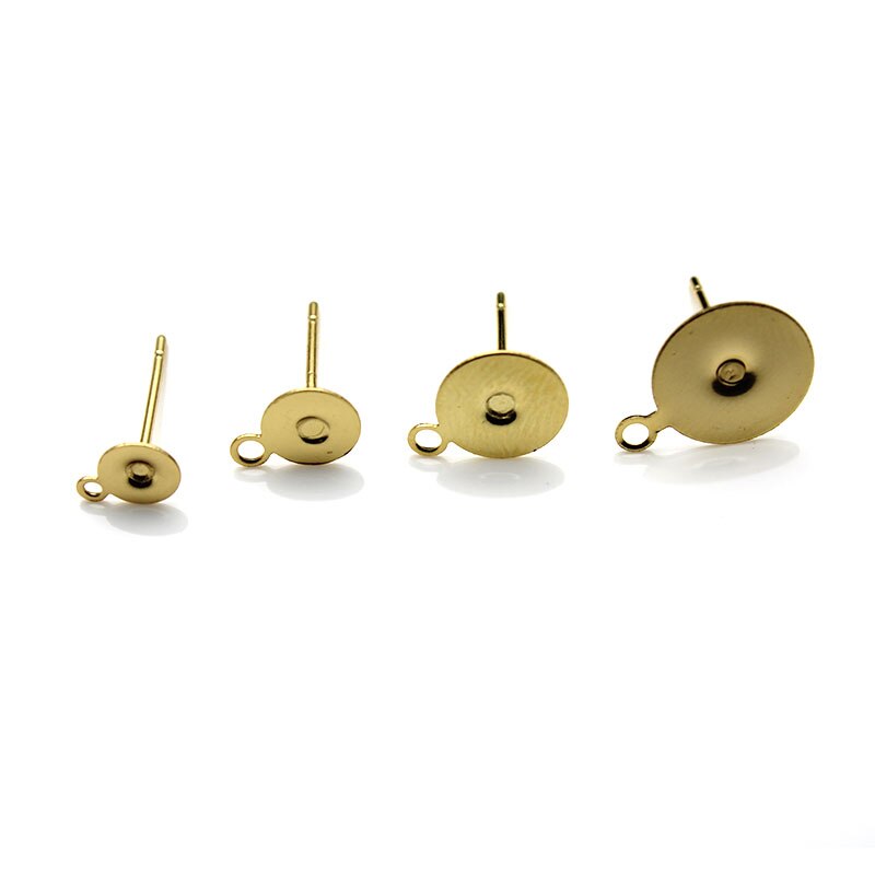 Earring Connectors 4-12 mm Pad Stainless Steel Blank Post Earring Studs Base Pins with Loop Fit Women DIY Earring Jewelry Making: 12mm pad / gold