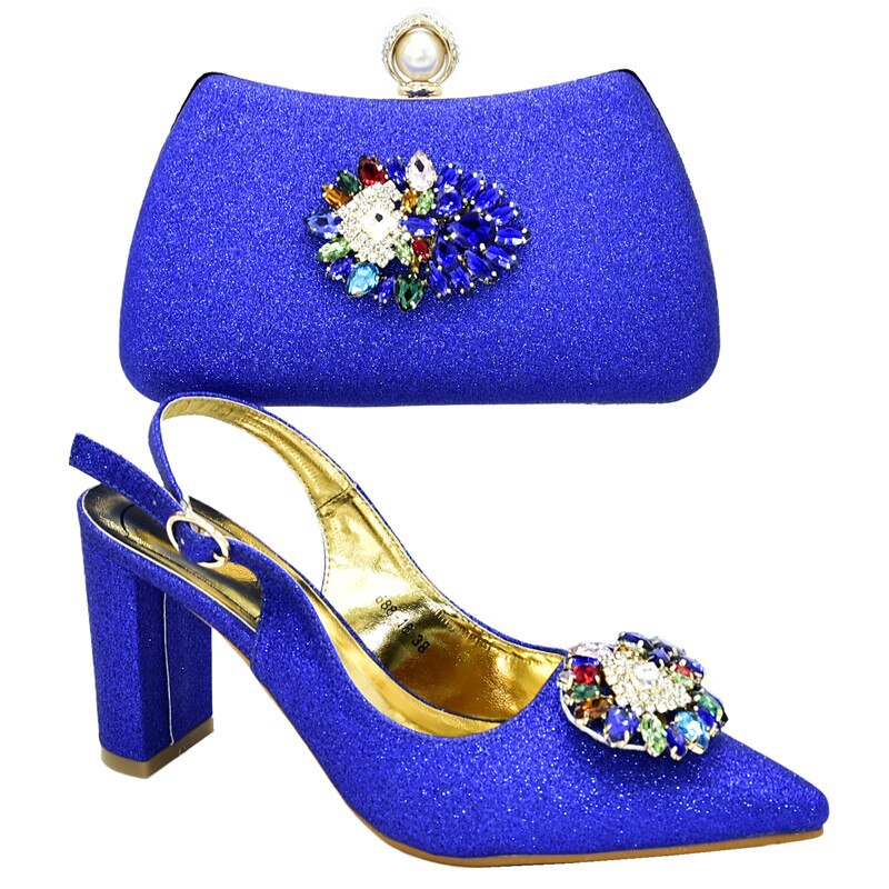 Ladies Italian Shoes and Bag Set Decorated with Rhinestone Italian Shoes and Bags Set Envio Gratis Matching Shoes and Bag Set: Blue / 9