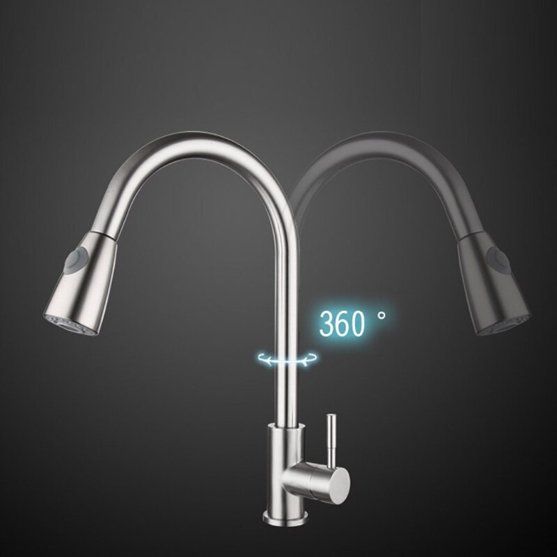1/2 " rustfrit stål køkkenvask vandhaner med pull-down sprøjte enkeltgrebs dækmontering udtræk 360 ° drejelige vandhaner