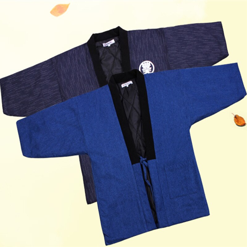 Chaqueta Kimono Haori Lisa Vintage para hombre, abrigo de invierno grueso con relleno de algodón, Kimono, chaqueta, disfraz de Cosplay de samurái japonés, abrigo holgado