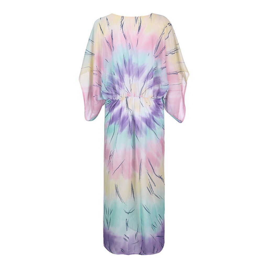 Vrouwen Tie-Dye Diepe Maxi Jurk Mode Vrouwen Casual Print Lange Stijl Jurk Cross Bohemian Losse Tennis Jurk