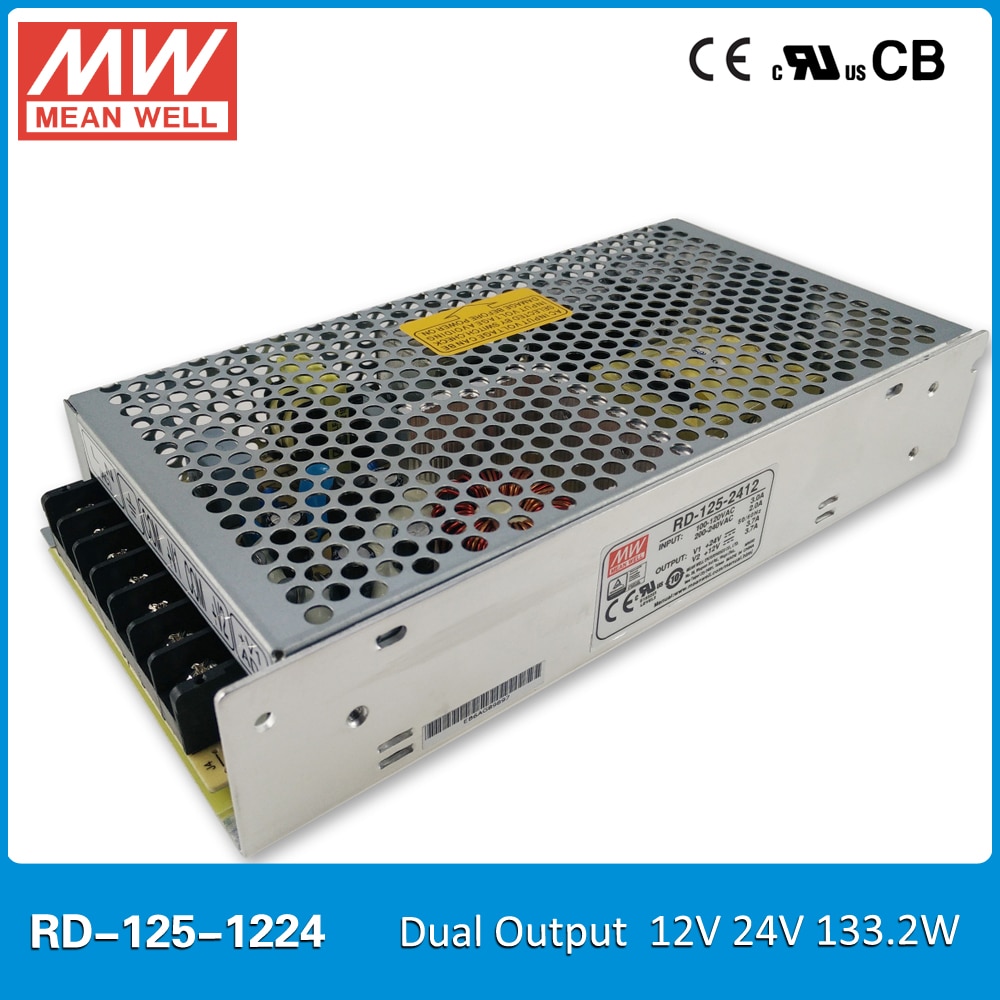 Originele Mean Well RD-125-1224 133.2W 12V 24V 3.7A Dual output Meanwell Voeding ingang 85-264VAC CB UL CE goedgekeurd