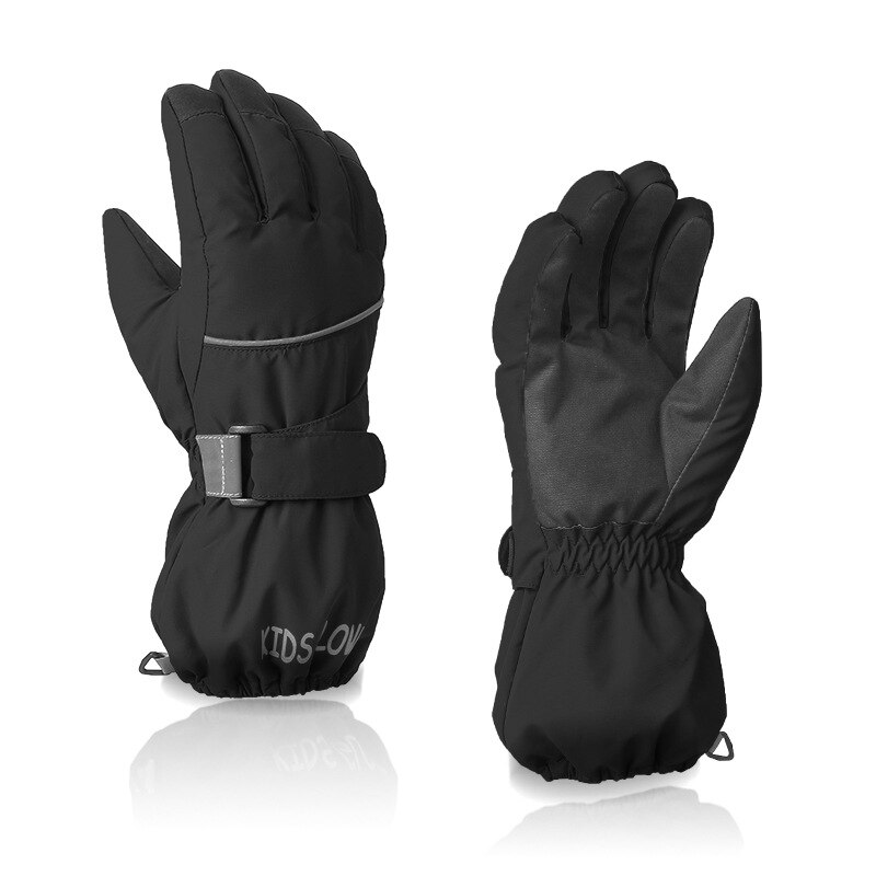 Baby Boys Winter Warm Full-finger Pure Color Outdoor Riding Ski Gloves Water And Wind Proof Non-slip Hiking Gloves: Black