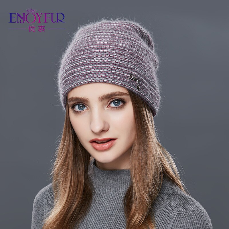 Enjoyfur gebreide wollen muts voor de winter dubbele laag dikke warme zachte damesmuts casual mutsen damesmutsen muts voor dames: 27